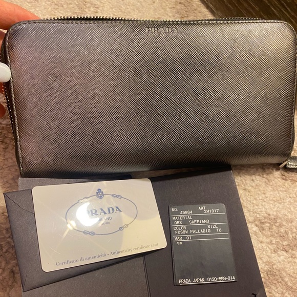 Prada wallet zip around silver shimmer color good condition AUTHENTIC - Picture 1 of 17
